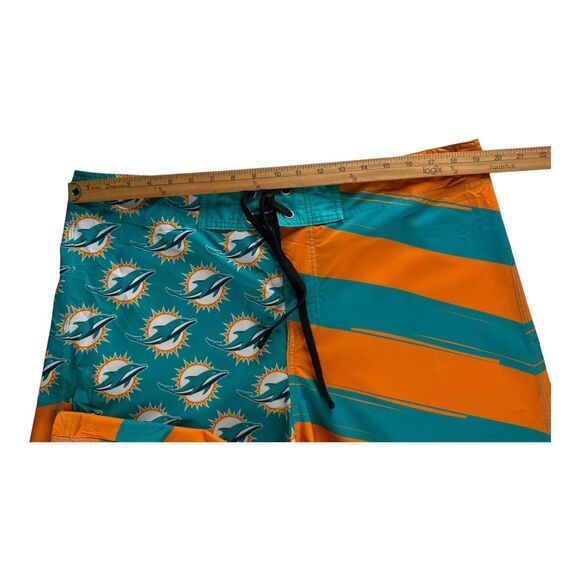 Miami Dolphins NFL Mens 38 Drawstring Diagonal Flag Board Shorts‎ Green Orange - Picture 6 of 12